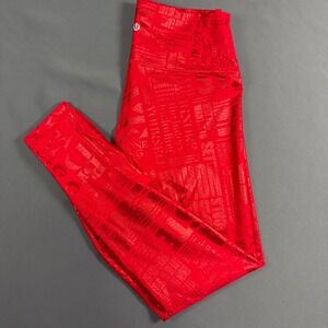 Lululemon Wunder Under High Rise Leggings Manifesto Print Red Womens 10